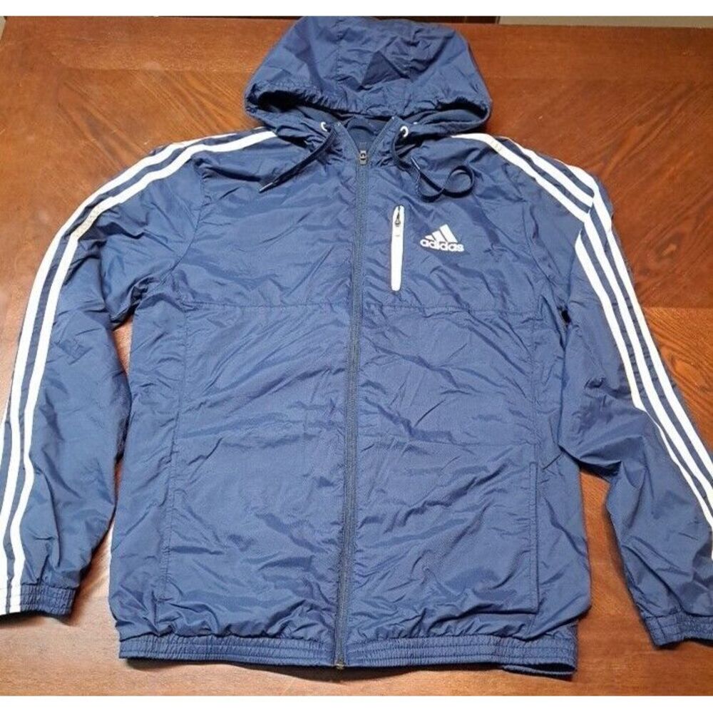 Adidas Jacket Womens Blue  Medium Full Zip‎ Windbreaker Hooded Casual Logo
